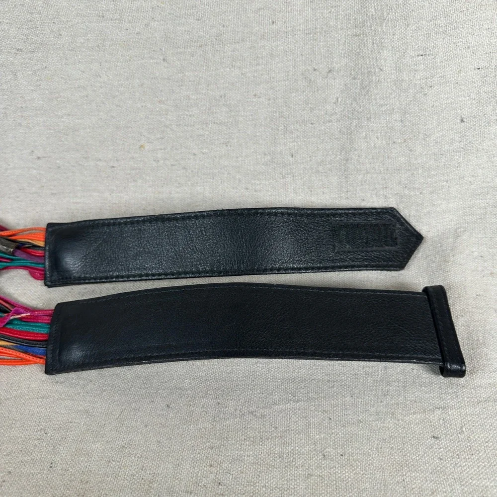 80s‎ vintage statement Multi Leather Cord Bead Belt Black Multi Rainbow Boho
